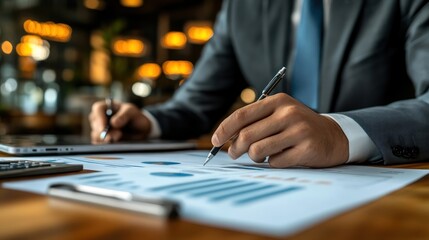 Business analytics concept: Business intelligence (BI) and Key Performance Indicators (KPI), businessman analyzing company profit and financial performance.