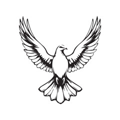 Vector illustration of a sketch of a flying dove with smooth lines and simple details isolated on a white background.