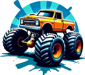 Vector art of a yellow monster truck isolated on white background © Sraboni