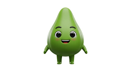 Green avocado with face standing on white background