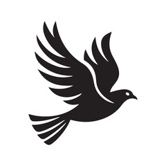 Vector illustration of a silhouette of a flying dove with an elegant and simple pose. Perfect for peace, love, freedom, and symbolic designs.