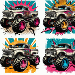 Vector art of monster trucks with a pop art style © Sraboni