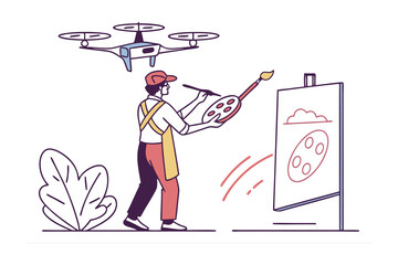 Artist meticulously paints a large snowflake on a white background surrounded by scattered smaller shapes and leaves