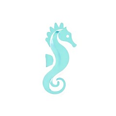 minimal seahorse logo spiral tail in teal isolated on white