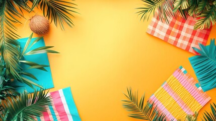 A beach with coconut trees and picnic equipment