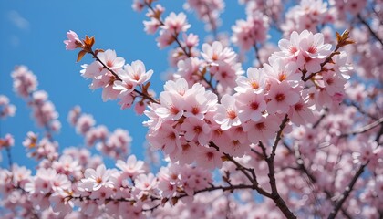 Obraz premium A blue sky with pink and white cherry blossoms