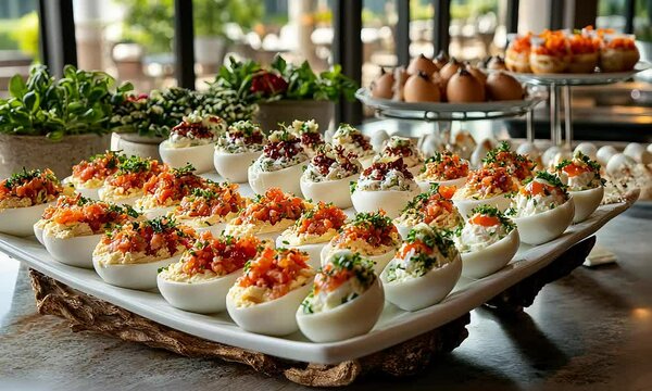 Deviled Eggs Platter at Buffet Table: Culinary Elegance and Gastronomic Indulgence