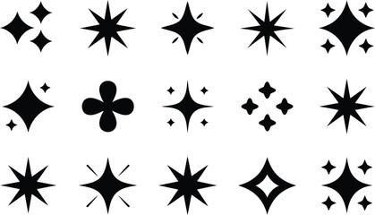 Fototapeta premium set of sixteen outlined black stars with unique geometric styles arranged in grid for decoration, icons and graphic design
