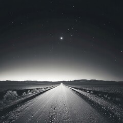 Fototapeta premium Minimalist desert road vanishing into a single star on the horizon monochrome simplicity