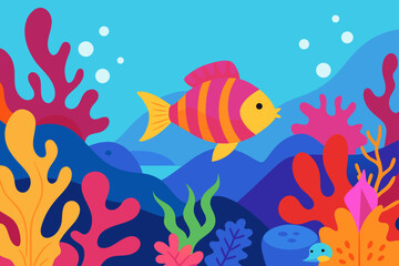 Fototapeta premium colorful coral reef scene with tropical fish vector