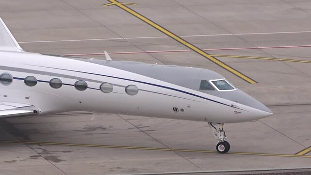 luxury corporate jet seen taxiing airport arriving gat fbo stands scene reflects essence rich money millionaire travel within aviation industry arrival 