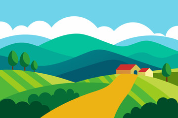 Obraz premium rolling hills landscape with distant mountains