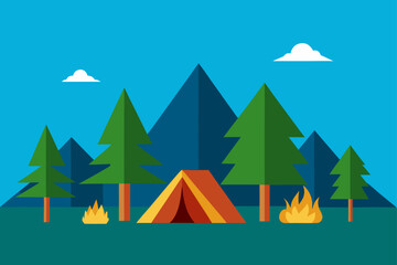 vector forest campsite with tents and campfire