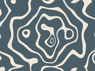 Seamless abstract pattern with wavy lines in beige and dark teal, creating a topographic or marbled effect.