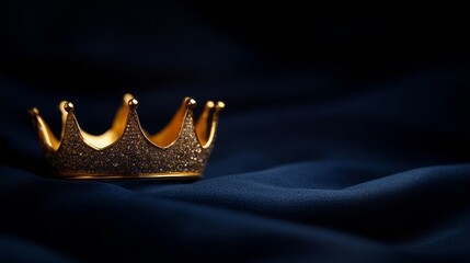 luxurious crown lying on a royal blue velvet cloth, macro detail, glistening jewels