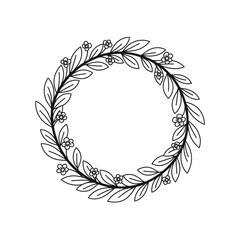 Floral wreath illustration with leaves and flowers on a white background  