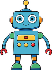 Naklejka premium Friendly blue cartoon robot with big eyes and a happy smile