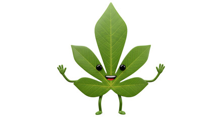 Cartoon Leaf Character Smiling on White Background