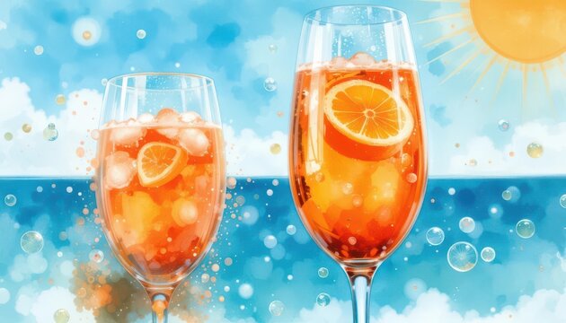  Prosecco Bubbles, Bright Sunny Background, Joyful