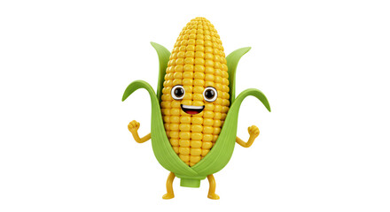 Cartoon Corn Character on White Background