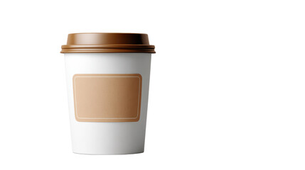 Coffee cup with a blank label on a white isolated background.