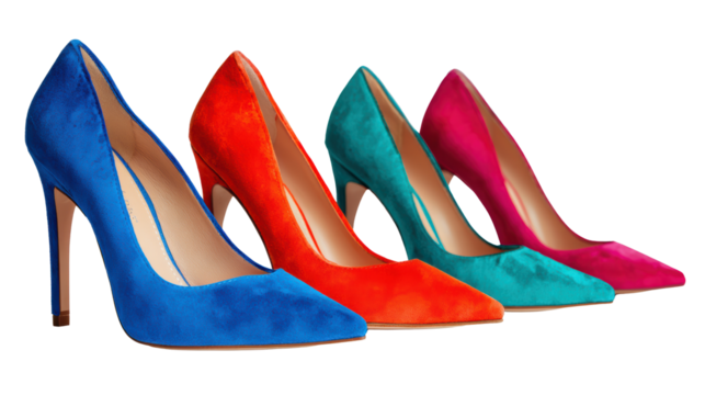 Colorful high heels in various shades, perfect for adding style to any outfit against a white isolate background.