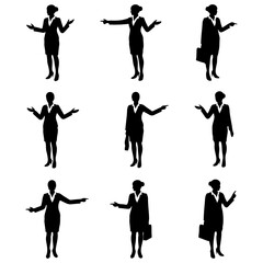 Businesswoman Silhouette Poses Set Vector Illustration