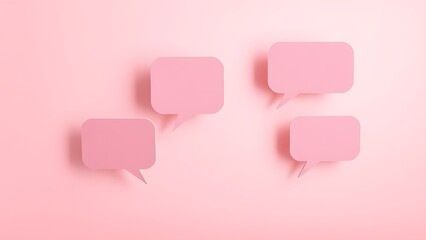 Abstract composition of floating speech bubbles against a soft pastel gradient background.