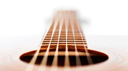 Fototapeta premium Isolated acoustic guitar on white background, highlighting fine wood texture and musical design