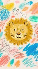 Obraz premium Playful lion in colorful doodles.