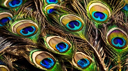 Obraz premium Close-up of Colorful and Iridescent Peacock Feathers