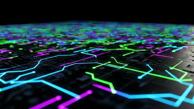 Abstract Neon Circuit Board Pattern Background