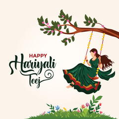 Happy Hariyali Teej festival celebration illustration, Hand drawn teej festival illustration, Gradient teej festival illustration, illustration of happy hartalika teej