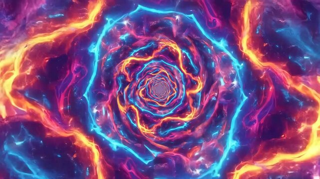 Abstract Glowing Spiral Tunnel with Vibrant Blue and Orange Energy Waves