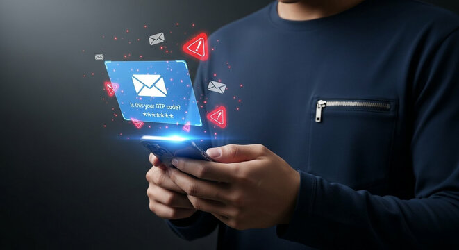 Person receiving one time password notification on a digital interface