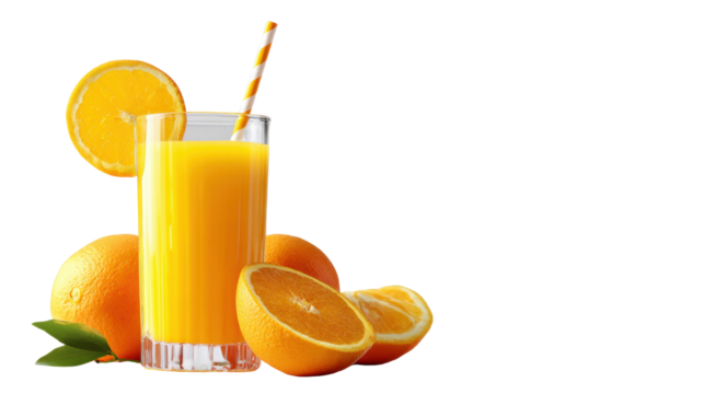 Fresh orange juice with ripe oranges on white isolate background.