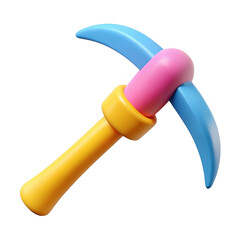 Stylized 3d rendered pickaxe tool with bright colors isolated on transparent background