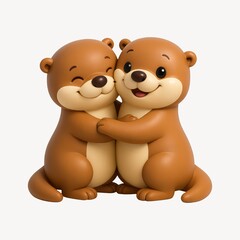 Obraz premium Adorable otters hugging illustration.