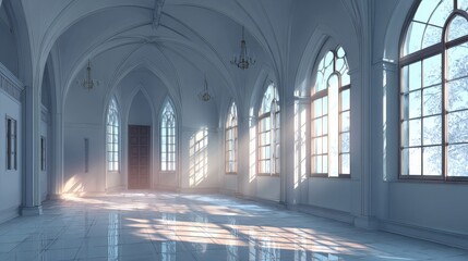 Minimalist plain anime background with white to light gray gradient, soft floor shadow, neutral lighting, and minimal texture in a clean medieval anime room for character design and posing.