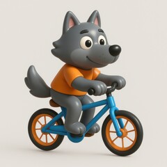 Playful wolf riding bicycle