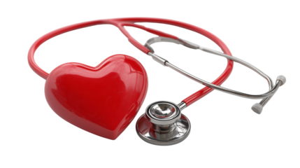 Red Heart and Stethoscope on Transparent Background