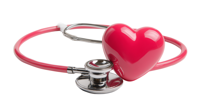 Red Heart and Stethoscope on Transparent Background - Powered by Adobe