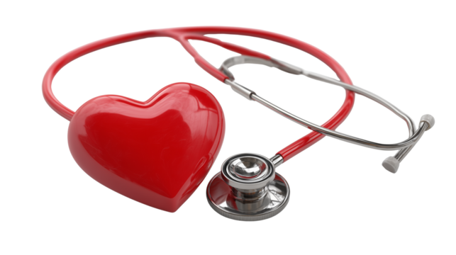 Red Heart and Stethoscope on Transparent Background