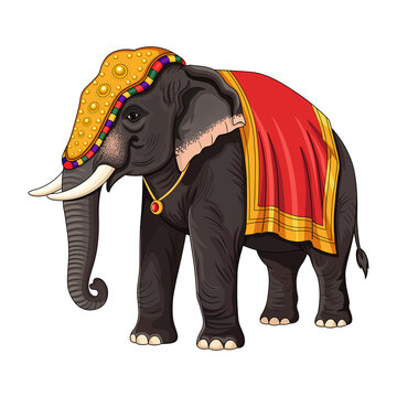Traditional Kerala Decorated Elephant with Nettipattam and Festival Costume on Transparent Background