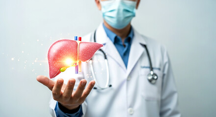 Doctor holding heart icon with pulse line representing healthcare cardiology and medical support