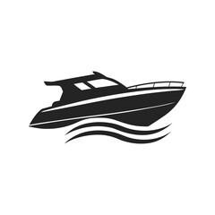 Black and white vector illustration of a luxury speed motorboat yacht icon for sea travel and fast water transportation a bold stylized minimalist silhouette of a fishing boat vector icon illustration