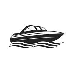 Vector illustration of a luxury motor yacht, speedboat, or motorboat for sea travel and sport a bold stylized minimalist silhouette of a fishing boat vector icon illustration on white background 