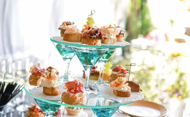 Appetizers with meat and bacon.