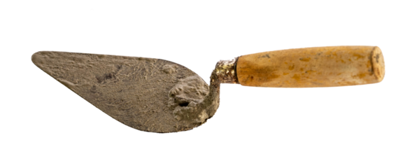 Bricklaying Trowel with Wooden Handle and Cement – Masonry Tool Isolated