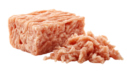 Raw ground turkey meat block, white isolated background.